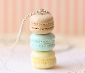 Macaron Jewelry - Trio Macarons Necklace - Softly Spring Macarons 