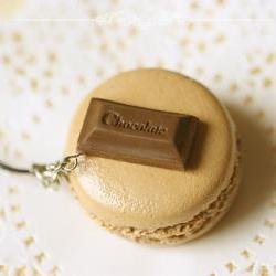 Clay Sweets Macaron Keychain - Macaron Phone Charm Bag Charm - Chocolate Macaron