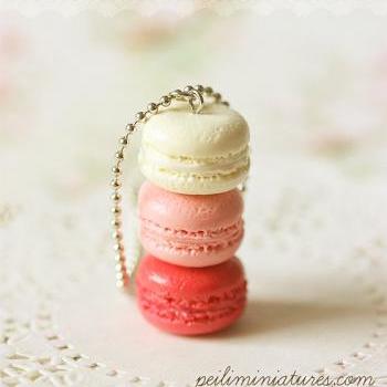 Macaron Jewelry - Trio Macarons Necklace - Pink Sweetie